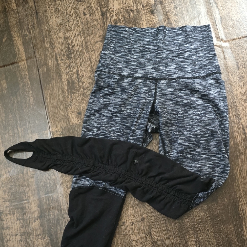 LULULEMON‎ Gray and Black High-Waisted Leggings Wunder Under Sz 4 Stirrups